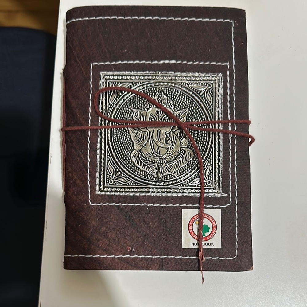 Handcrafted Brown Notebook with Silver Embossed Design.NEW Ganesha